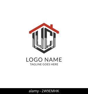 Erstes Logo UC-Monogramm mit sechseckförmigem Design des Hausdachs, einfache und minimalistische Real Estate Logo Design Vektorgrafik Stock Vektor
