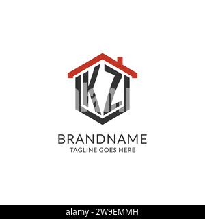 Initial Logo KZ Monogramm mit Home Dach sechseckige Form Design, einfache und minimale Immobilien Logo Design Vektorgrafik Stock Vektor