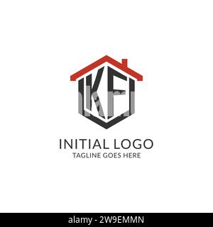 Initial Logo KF Monogramm mit Home Dach sechseckige Form Design, einfache und minimale Immobilien Logo Design Vektorgrafik Stock Vektor