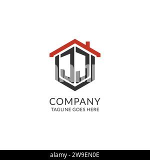 Initial Logo JJ Monogramm mit Home-Dach-sechseckförmigem Design, einfache und minimale Immobilien-Logo-Design-Vektorgrafik Stock Vektor