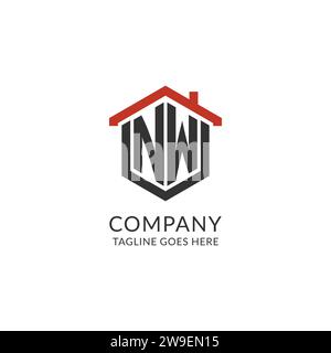 Initial Logo NW Monogramm mit Home-Dach-sechseckförmigem Design, einfache und minimalistische Real Estate Logo Design Vektorgrafik Stock Vektor