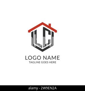 Anfangslogo LC-Monogramm mit sechseckförmigem Design für das Hausdach, einfache und minimalistische Immobilienlogo-Design-Vektorgrafik Stock Vektor