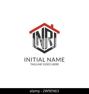 Initial Logo NR Monogramm mit Home-Dach-sechseckförmigem Design, einfache und minimalistische Real Estate Logo Design Vektorgrafik Stock Vektor