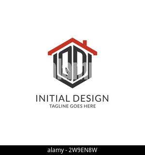 Initial Logo QD Monogramm mit Hauptdach sechseckförmigem Design, einfache und minimale Immobilienlogo Design Vektorgrafik Stock Vektor