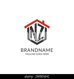 Initial Logo NZ Monogramm mit Home-Dach-sechseckförmigem Design, einfache und minimalistische Real Estate Logo Design Vektorgrafik Stock Vektor