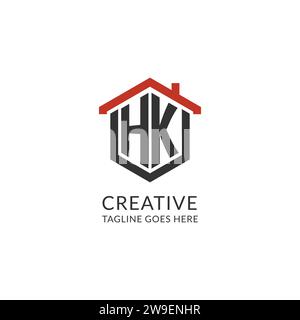 Initial Logo HK Monogramm mit Hauptdach sechseckförmigem Design, einfache und minimalistische Real Estate Logo Design Vektorgrafik Stock Vektor