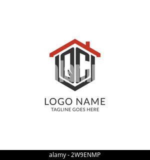 Initial Logo QC Monogramm mit Hauptdach sechseckige Form Design, einfache und minimale Immobilien Logo Design Vektorgrafik Stock Vektor