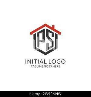 Ursprüngliches Logo PS-Monogramm mit sechseckförmigem Design des Hausdachs, einfache und minimalistische Real Estate Logo Design Vektorgrafik Stock Vektor