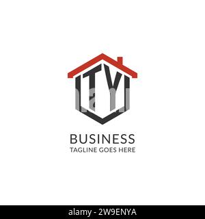 Initial Logo TY Monogramm mit Hauptdach sechseckförmigem Design, einfache und minimalistische Real Estate Logo Design Vektorgrafik Stock Vektor