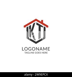 Initial Logo KT Monogramm mit Hauptdach sechseckförmigem Design, einfache und minimale Immobilienlogo Design Vektorgrafik Stock Vektor