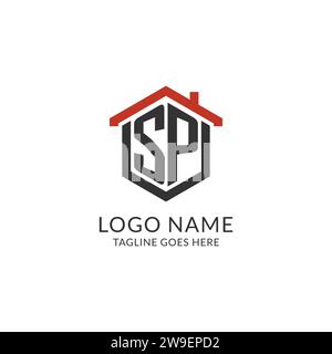 Initial Logo SP Monogramm mit Home-Dach-sechseckförmigem Design, einfache und minimalistische Real Estate Logo Design Vektorgrafik Stock Vektor