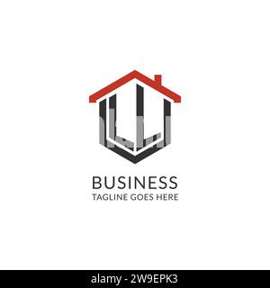 Initial Logo LL Monogramm mit Hauptdach sechseckförmigem Design, einfache und minimalistische Real Estate Logo Design Vektorgrafik Stock Vektor