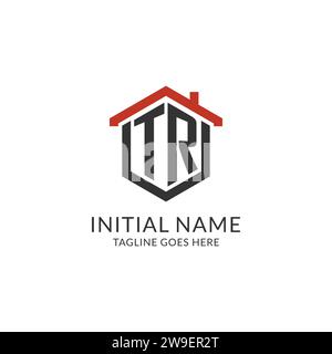 Initial Logo TR Monogramm mit Home-Dach-sechseckförmigem Design, einfache und minimalistische Real Estate Logo Design Vektorgrafik Stock Vektor