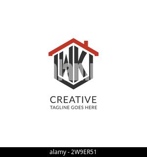 Initial Logo WK Monogramm mit Hauptdach sechseckförmigem Design, einfache und minimalistische Real Estate Logo Design Vektorgrafik Stock Vektor