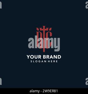 DC Initial Monogramm-Logos mit Design-Ideen für Schwert- und Schildform Stock Vektor