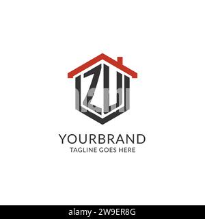 Anfangslogo ZU Monogramm mit Home-Dach-sechseckförmigem Design, einfache und minimalistische Immobilien-Logo-Design-Vektorgrafik Stock Vektor