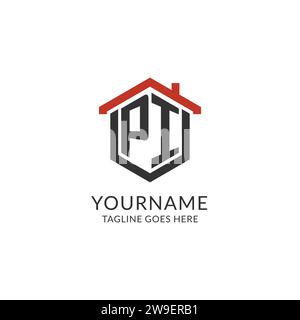 Initial Logo PI Monogramm mit Hauptdach sechseckförmigem Design, einfache und minimalistische Real Estate Logo Design Vektorgrafik Stock Vektor