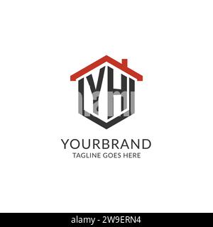 Initial Logo YH Monogramm mit Home-Dach-sechseckförmigem Design, einfache und minimalistische Real Estate Logo Design Vektorgrafik Stock Vektor