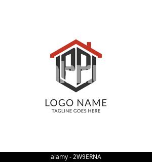 Ursprüngliches Logo PP-Monogramm mit sechseckförmigem Design des Hausdachs, einfache und minimale Immobilienlogo-Design-Vektorgrafik Stock Vektor