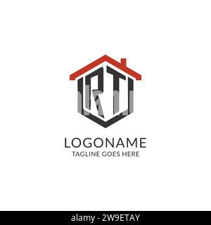 Initial-Logo RT-Monogramm mit Home-Dach-sechseckförmigem Design, einfache und minimalistische Real Estate Logo Design Vektorgrafik Stock Vektor