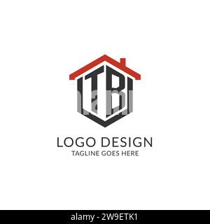 Ursprüngliches Logo TB Monogramm mit sechseckförmigem Design des Hausdachs, einfache und minimalistische Real Estate Logo Design Vektorgrafik Stock Vektor