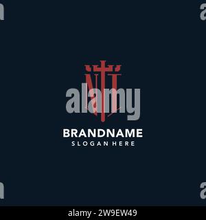 NI Initial Monogramm Logos mit Schwert- und Schildform Design Ideen Stock Vektor