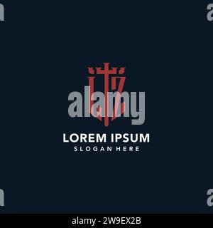 LZ Initial Monogramm-Logos mit Design-Ideen für Schwert- und Schildform Stock Vektor