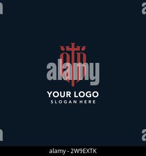 Erste QB-Monogramm-Logos mit Design-Ideen für Schwert- und Schildform Stock Vektor