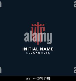 MF Initial Monogramm-Logos mit Design-Ideen für Schwert- und Schildform Stock Vektor