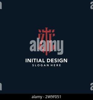 ZL Initial Monogramm-Logos mit Design-Ideen für Schwert- und Schildform Stock Vektor