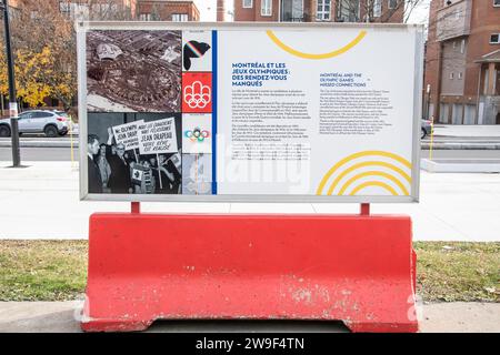 Verpasste Verbindungen am Schild zum Olympiastadion in Montreal, Quebec, Kanada Stockfoto