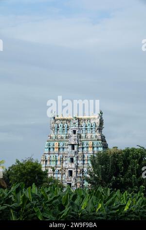 Heiterer Hindu-Tempel im Dschungel von Cheranmahadevi Stockfoto