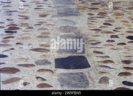 Hospital de Órbigo, Leon, Spanien. Puente del Paso Honoroso. Brückenpflaster. 13. Jahrhundert. Stockfoto