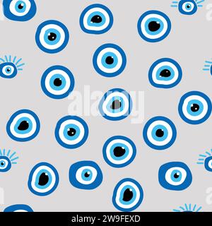 Böses Auge Himmlisches nahtloses Muster mit Sonnen, Monden, Sternen, Palmen. Für Textilien, Souvenirs, Haushaltswaren Stock Vektor