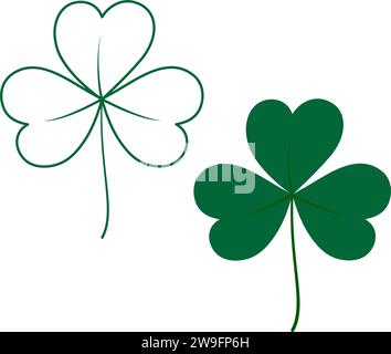 Kontur und Farbe gezeichnet dreiblättriges Kleeblatt. Designelement für Symbole, Aufkleber und andere verschiedene Verwendungszwecke. Isolieren. EPS. Vektor für Gruß- oder Einladungskarten, Poster, Banner, Broschüren, Plakate, Beschriftung Stock Vektor