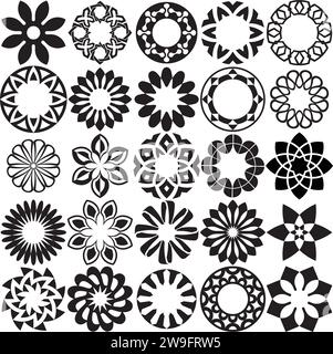 Sammlung einfacher Mandala-Symbole. Ideal für Logos und andere dekorative Anwendungen. Stock Vektor