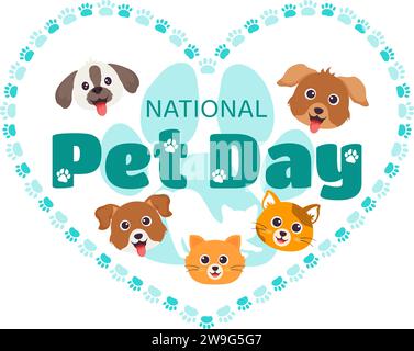 Nationale PET Day Vektor-Illustration am 11. April mit niedlichen Haustieren von Katzen und Hunden für feiern Sie Ihre Tier Companion im flachen Zeichentrickhintergrund Stock Vektor