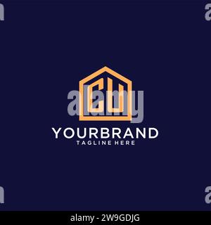 Ursprüngliches CU-Logo mit abstrakter Wohnform, modernes minimalistisches Realty Logo Design Ideen Vektorgrafik Stock Vektor