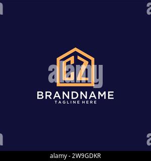 Anfängliches CZ-Logo mit abstrakter Wohnform, modernes minimalistisches Realty Logo Design Ideen Vektorgrafik Stock Vektor