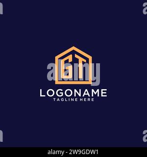 Anfängliches GT-Logo mit abstrakter Wohnform, modernes minimalistisches Realty-Logo mit Vektorgrafik Stock Vektor