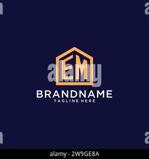 Anfängliches EM-Logo mit abstrakter Wohnform, modernes minimalistisches Realty-Logo mit Vektorgrafik Stock Vektor