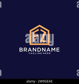 Anfängliches FZ-Logo mit abstrakter Wohnform, modernes minimalistisches Realty-Logo-Design-Ideen-Vektorgrafik Stock Vektor