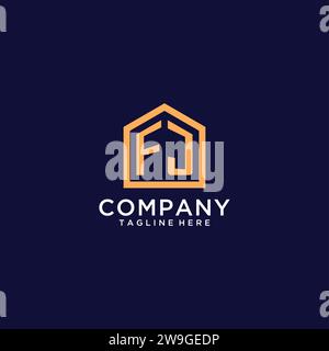 Anfängliches FJ-Logo mit abstrakter Wohnform, modernes minimalistisches Realty-Logo-Design-Ideen-Vektorgrafik Stock Vektor