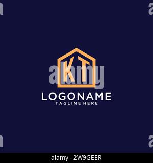Ursprüngliches KT-Logo mit abstrakter Wohnform, modernes minimalistisches Realty-Logo-Design-Ideen-Vektorgrafik Stock Vektor