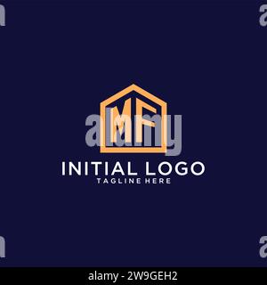 Ursprüngliches MF-Logo mit abstrakter Wohnform, modernes minimalistisches Realty-Logo-Design mit Vektorgrafik Stock Vektor