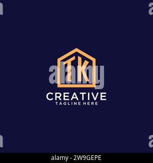 Anfängliches TK-Logo mit abstrakter Wohnform, modernes minimalistisches Realty-Logo-Design-Ideen-Vektorgrafik Stock Vektor