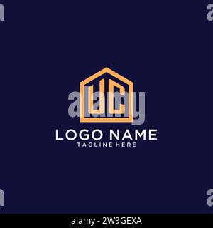 Anfängliches UC-Logo mit abstrakter Wohnform, modernes minimalistisches Realty Logo Design Ideen Vektorgrafik Stock Vektor