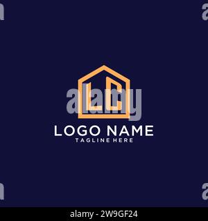 Anfängliches LC-Logo mit abstrakter Wohnform, modernes minimalistisches Realty-Logo-Design mit Vektorgrafik Stock Vektor