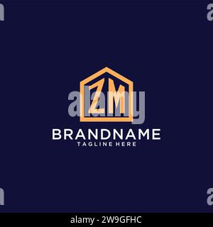 Anfängliches ZM-Logo mit abstrakter Wohnform, modernes minimalistisches Realty Logo Design Ideen Vektorgrafik Stock Vektor