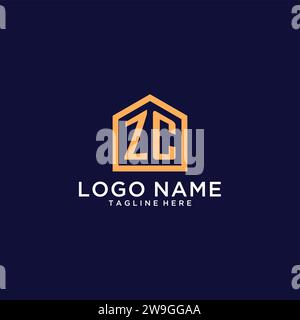Anfängliches ZC-Logo mit abstrakter Wohnform, modernes minimalistisches Realty Logo Design Ideen Vektorgrafik Stock Vektor